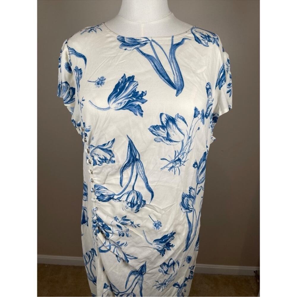 REFORMATION Frasier Floral Lisse Cap Sleeve Button Front Ruched Midi Dress Sz 20 - Picture 5 of 9